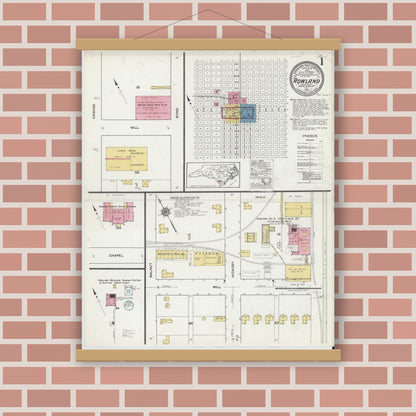 Old map wall art mockup — magnetic wood frame on brick wall — Sanborn Fire Insurance Map from Rowland, Robeson County, North Carolina (1919) - Complete Map Set