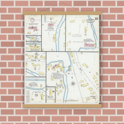 Old map wall art mockup — magnetic wood frame on brick wall — Sanborn Fire Insurance Map from Athol, Worcester County, Massachusetts (1892), Sheet #0010