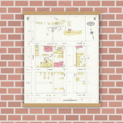 Old map wall art mockup — magnetic wood frame on brick wall — Sanborn Fire Insurance Map from Freeport, Brazoria County, Texas (1926), Sheet #0002