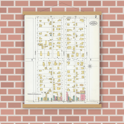 Old map wall art mockup — magnetic wood frame on brick wall — Sanborn Fire Insurance Map from Owatonna, Steele County, Minnesota (1900), Sheet #0007