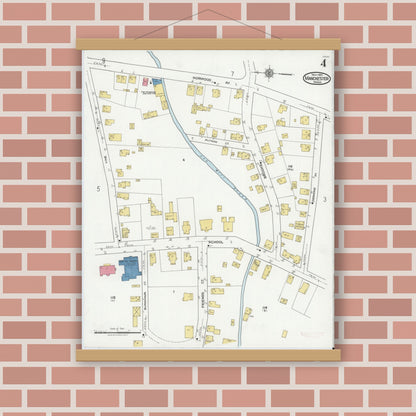 Old map wall art mockup — magnetic wood frame on brick wall — Sanborn Fire Insurance Map from Manchester, Essex County, Massachusetts (1921), Sheet #0004