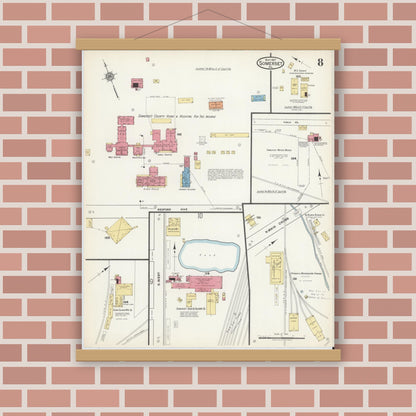Old map wall art mockup — magnetic wood frame on brick wall — Sanborn Fire Insurance Map from Somerset, Somerset County, Pennsylvania (1917), Sheet #0008