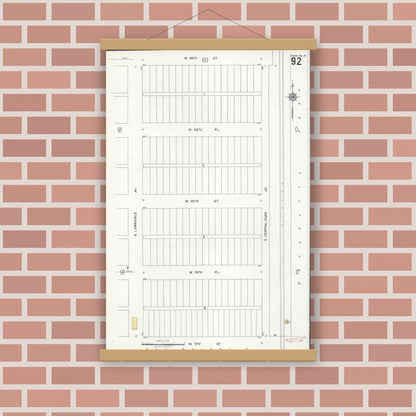 Old map wall art mockup — magnetic wood frame on brick wall — Sanborn Fire Insurance Map from Chicago, Cook County, Illinois (1920), Sheet #0092