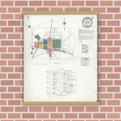 Old map wall art mockup — magnetic wood frame on brick wall — Sanborn Fire Insurance Map from Medina, Medina County, Ohio (1923) - Complete Map Set