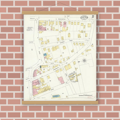 Old map wall art mockup — magnetic wood frame on brick wall — Sanborn Fire Insurance Map from Tarrytown, Westchester County, New York (1909), Sheet #0002