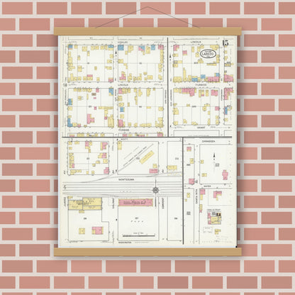 Old map wall art mockup — magnetic wood frame on brick wall — Sanborn Fire Insurance Map from Laredo, Webb County, Texas (1916), Sheet #0015