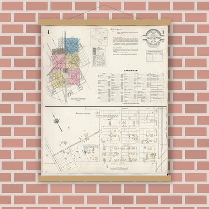 Old map wall art mockup — magnetic wood frame on brick wall — Sanborn Fire Insurance Map from Cleveland, Liberty County, Texas (1939) - Complete Map Set