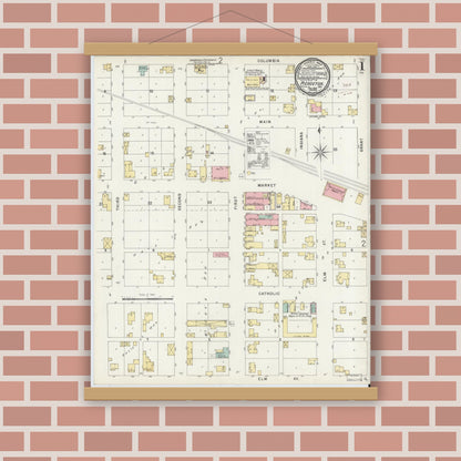 Old map wall art mockup — magnetic wood frame on brick wall — Sanborn Fire Insurance Map from Pierceton, Kosciusko County, Indiana (1896) - Complete Map Set