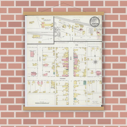 Old map wall art mockup — magnetic wood frame on brick wall — Sanborn Fire Insurance Map from Kingston, Ross County, Ohio (1895), Sheet #0001