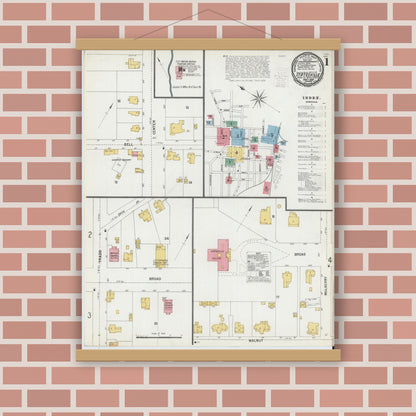 Old map wall art mockup — magnetic wood frame on brick wall — Sanborn Fire Insurance Map from Statesville, Iredell County, North Carolina (1900), Sheet #0001