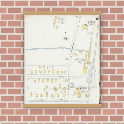 Old map wall art mockup — magnetic wood frame on brick wall — Sanborn Fire Insurance Map from Homer, Cortland County, New York (1898), Sheet #0002