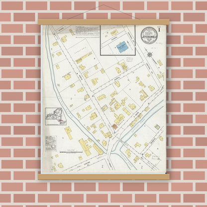 Old map wall art mockup — magnetic wood frame on brick wall — Sanborn Fire Insurance Map from Jeffersonville, Sullivan County, New York (1918) - Complete Map Set
