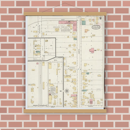 Old map wall art mockup — magnetic wood frame on brick wall — Sanborn Fire Insurance Map from Zeeland, Ottawa County, Michigan (1895), Sheet #0002