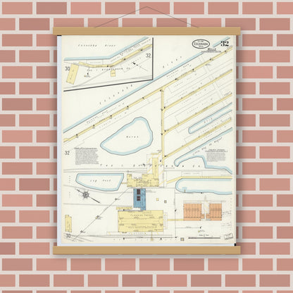 Old map wall art mockup — magnetic wood frame on brick wall — Sanborn Fire Insurance Map from Escanaba, Delta County, Michigan (1913), Sheet #0032