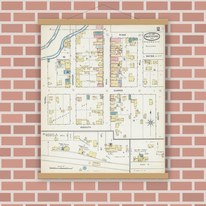 Old map wall art mockup — magnetic wood frame on brick wall — Sanborn Fire Insurance Map from Hartford, Washington County, Wisconsin (1892), Sheet #0002