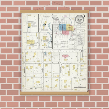 Old map wall art mockup — magnetic wood frame on brick wall — Sanborn Fire Insurance Map from Salem, Dent County, Missouri (1916) - Complete Map Set
