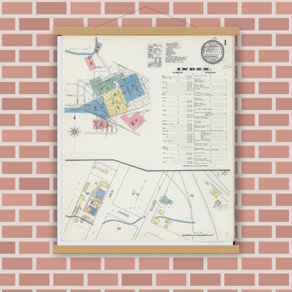 Old map wall art mockup — magnetic wood frame on brick wall — Sanborn Fire Insurance Map from Negaunee, Marquette County, Michigan (1892), Sheet #0001