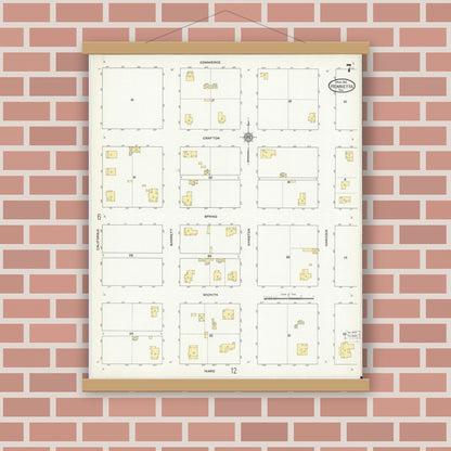 Old map wall art mockup — magnetic wood frame on brick wall — Sanborn Fire Insurance Map from Henrietta, Clay County, Texas (1912), Sheet #0007