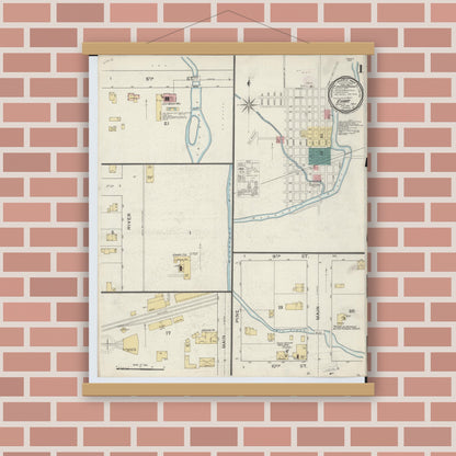 Old map wall art mockup — magnetic wood frame on brick wall — Sanborn Fire Insurance Map from Evart, Osceola County, Michigan (1893) - Complete Map Set