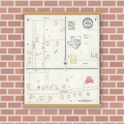 Old map wall art mockup — magnetic wood frame on brick wall — Sanborn Fire Insurance Map from Overton, Rusk County, Texas (1926) - Complete Map Set