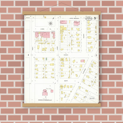 Old map wall art mockup — magnetic wood frame on brick wall — Sanborn Fire Insurance Map from Audubon, Audubon County, Iowa (1901), Sheet #0005
