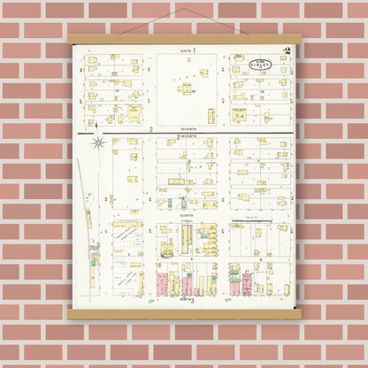Old map wall art mockup — magnetic wood frame on brick wall — Sanborn Fire Insurance Map from Sibley, Osceola County, Iowa (1896), Sheet #0002