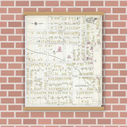 Old map wall art mockup — magnetic wood frame on brick wall — Sanborn Fire Insurance Map from Wilmington, Clinton County, Ohio (1914), Sheet #0010
