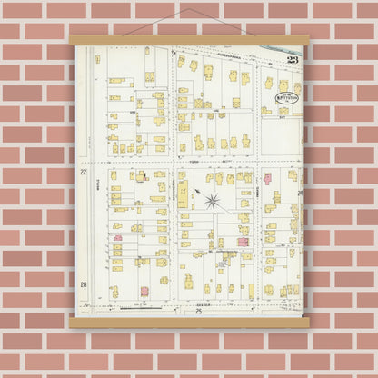 Old map wall art mockup — magnetic wood frame on brick wall — Sanborn Fire Insurance Map from Pittston, Luzerne County, Pennsylvania (1903), Sheet #0023