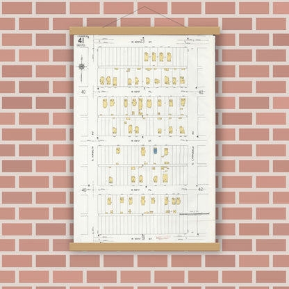 Old map wall art mockup — magnetic wood frame on brick wall — Sanborn Fire Insurance Map from Chicago, Cook County, Illinois (1920), Sheet #0041