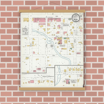 Old map wall art mockup — magnetic wood frame on brick wall — Sanborn Fire Insurance Map from Weston, Platte County, Missouri (1900) - Complete Map Set