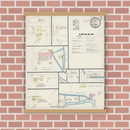Old map wall art mockup — magnetic wood frame on brick wall — Sanborn Fire Insurance Map from Mount Airy, Surry County, North Carolina (1891) - Complete Map Set