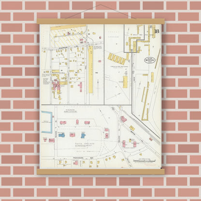 Old map wall art mockup — magnetic wood frame on brick wall — Sanborn Fire Insurance Map from Medford, Middlesex County, Massachusetts (1903), Sheet #0018