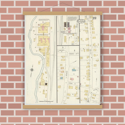 Old map wall art mockup — magnetic wood frame on brick wall — Sanborn Fire Insurance Map from Punxsutawney, Jefferson County, Pennsylvania (1912), Sheet #0022