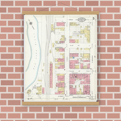 Old map wall art mockup — magnetic wood frame on brick wall — Sanborn Fire Insurance Map from Crookston, Polk County, Minnesota (1913), Sheet #0005