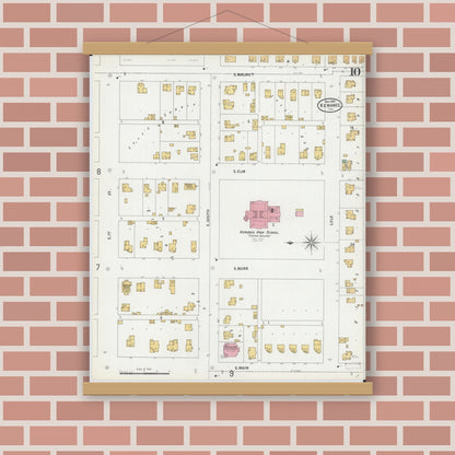 Old map wall art mockup — magnetic wood frame on brick wall — Sanborn Fire Insurance Map from Kewanee, Henry County, Illinois (1899), Sheet #0010