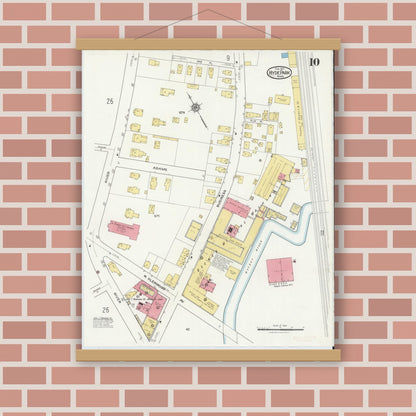 Old map wall art mockup — magnetic wood frame on brick wall — Sanborn Fire Insurance Map from Hyde Park, Norfolk County, Massachusetts (1917), Sheet #0010