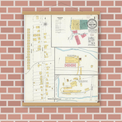 Old map wall art mockup — magnetic wood frame on brick wall — Sanborn Fire Insurance Map from South Fork, Cambria County, Pennsylvania (1905) - Complete Map Set