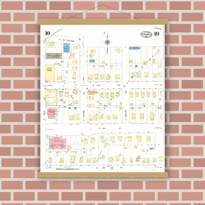 Old map wall art mockup — magnetic wood frame on brick wall — Sanborn Fire Insurance Map from Spencer, Clay County, Iowa (1924), Sheet #0010