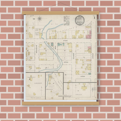 Old map wall art mockup — magnetic wood frame on brick wall — Sanborn Fire Insurance Map from Augusta, Eau Claire County, Wisconsin (1894) - Complete Map Set