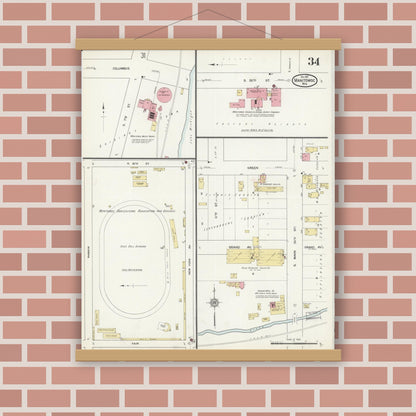 Old map wall art mockup — magnetic wood frame on brick wall — Sanborn Fire Insurance Map from Manitowoc, Manitowoc County, Wisconsin (1912), Sheet #0034