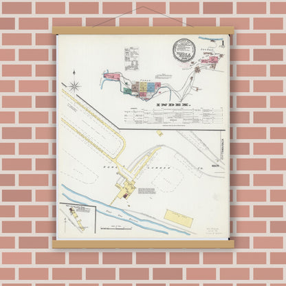 Old map wall art mockup — magnetic wood frame on brick wall — Sanborn Fire Insurance Map from Tower, Saint Louis County, Minnesota (1892) - Complete Map Set