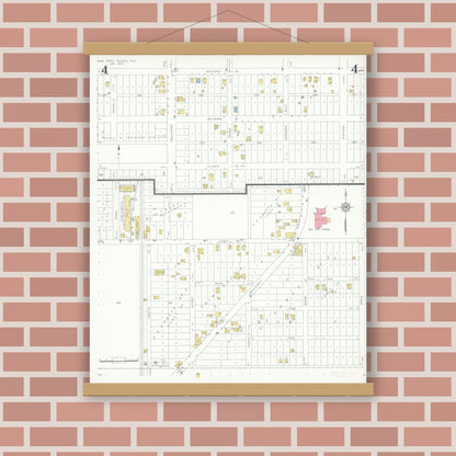 Old map wall art mockup — magnetic wood frame on brick wall — Sanborn Fire Insurance Map from New Port Richey, Pasco County, Florida (1933), Sheet #0004