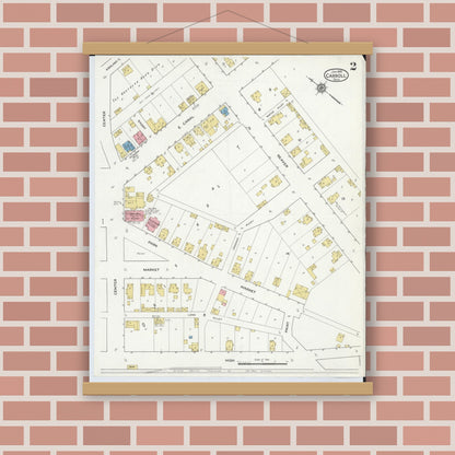 Old map wall art mockup — magnetic wood frame on brick wall — Sanborn Fire Insurance Map from Carroll, Fairfield County, Ohio (1916), Sheet #0002