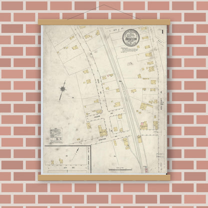 Old map wall art mockup — magnetic wood frame on brick wall — Sanborn Fire Insurance Map from Absecon, Atlantic County, New Jersey (1911), Sheet #0001