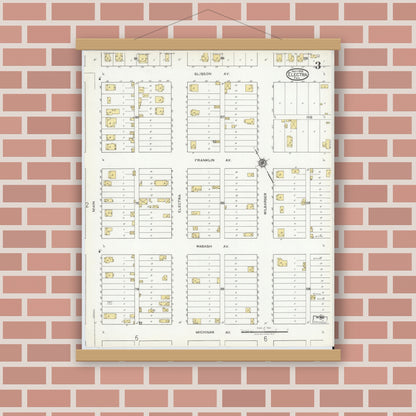 Old map wall art mockup — magnetic wood frame on brick wall — Sanborn Fire Insurance Map from Electra, Wichita County, Texas (1919), Sheet #0003