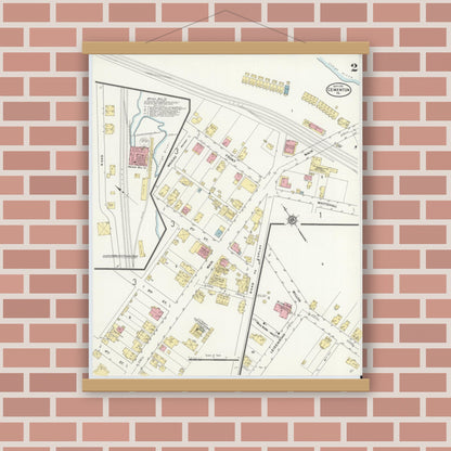 Old map wall art mockup — magnetic wood frame on brick wall — Sanborn Fire Insurance Map from Cementon, Lehigh County, Pennsylvania (1911), Sheet #0002