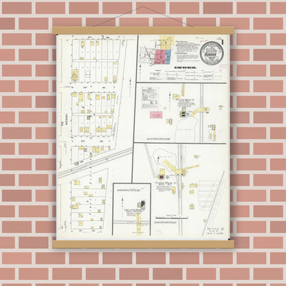 Old map wall art mockup — magnetic wood frame on brick wall — Sanborn Fire Insurance Map from Aurora, Saint Louis County, Minnesota (1909), Sheet #0001