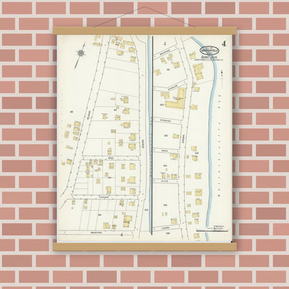 Old map wall art mockup — magnetic wood frame on brick wall — Sanborn Fire Insurance Map from Marshfield, Plymouth County, Massachusetts (1916), Sheet #0004