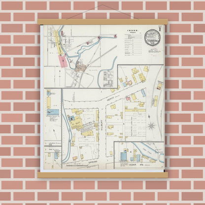 Old map wall art mockup — magnetic wood frame on brick wall — Sanborn Fire Insurance Map from Cedarburg, Ozaukee County, Wisconsin (1893) - Complete Map Set