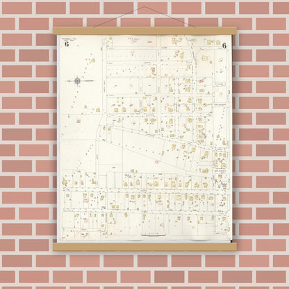 Old map wall art mockup — magnetic wood frame on brick wall — Sanborn Fire Insurance Map from Rockwall, Rockwall County, Texas (1945), Sheet #0006